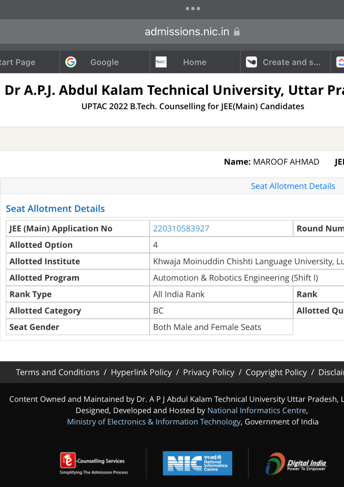 IIT allotment letter Career Margdarshan
