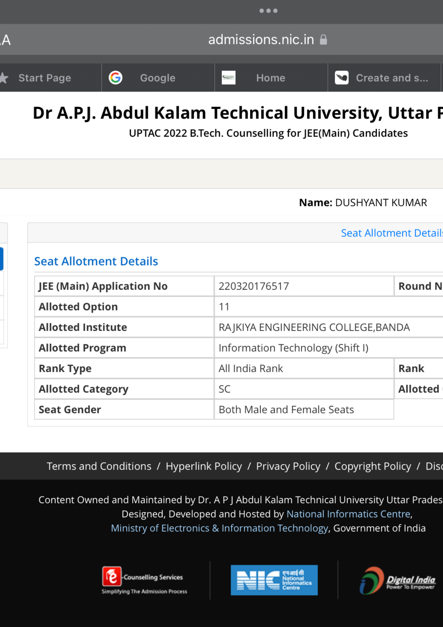 Allotment letter Career Margdarshan student