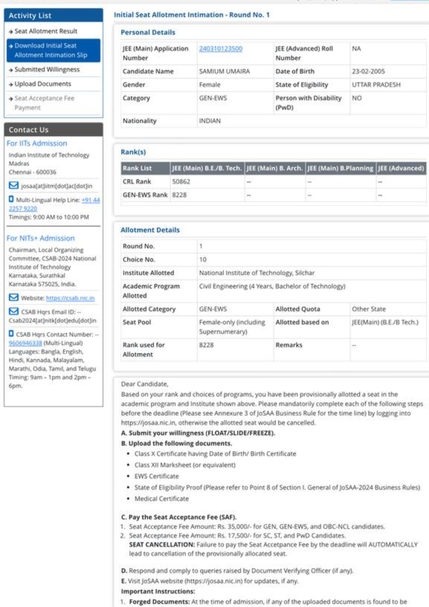 Allotment letter Career Margdarshan