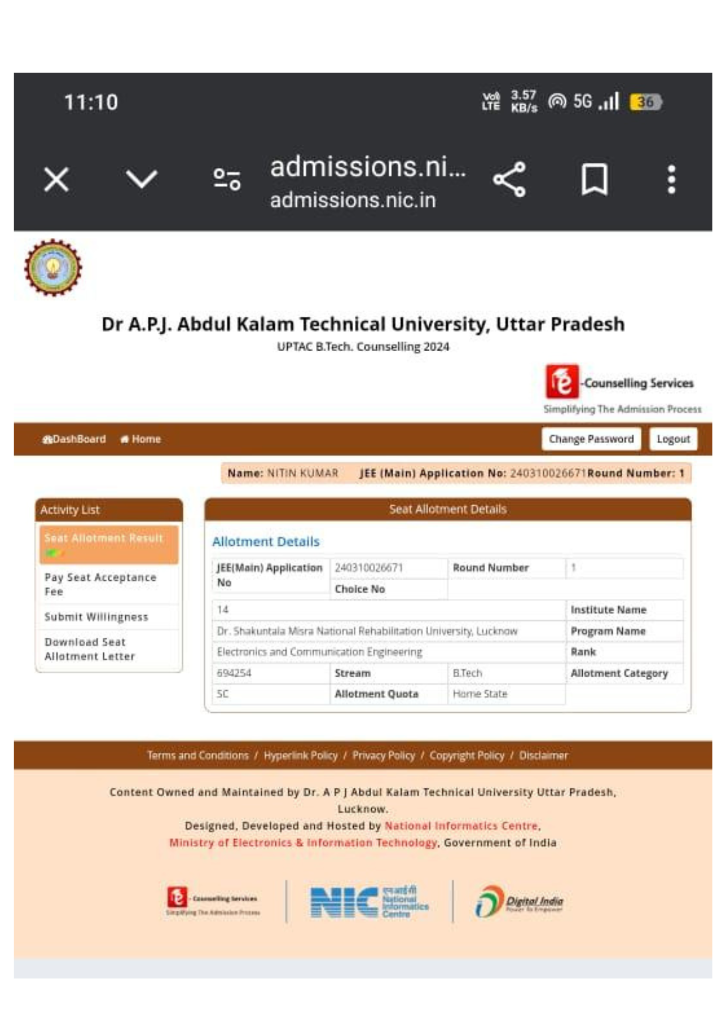 Allotment letter Career Margdarshan