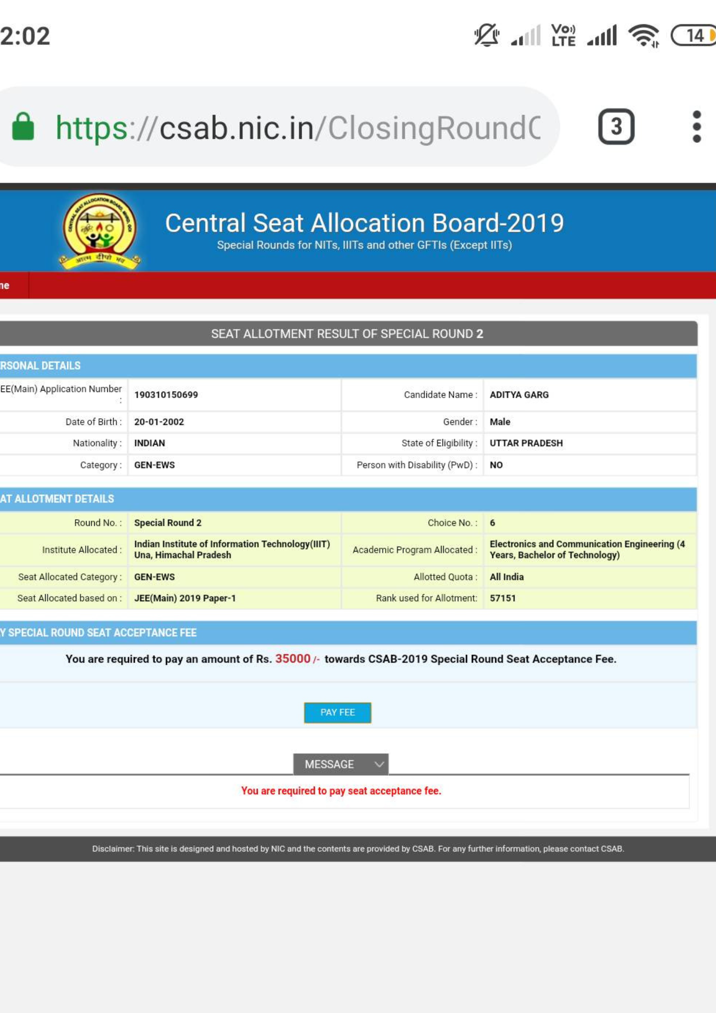 NIT allotment letter Career Margdarshan