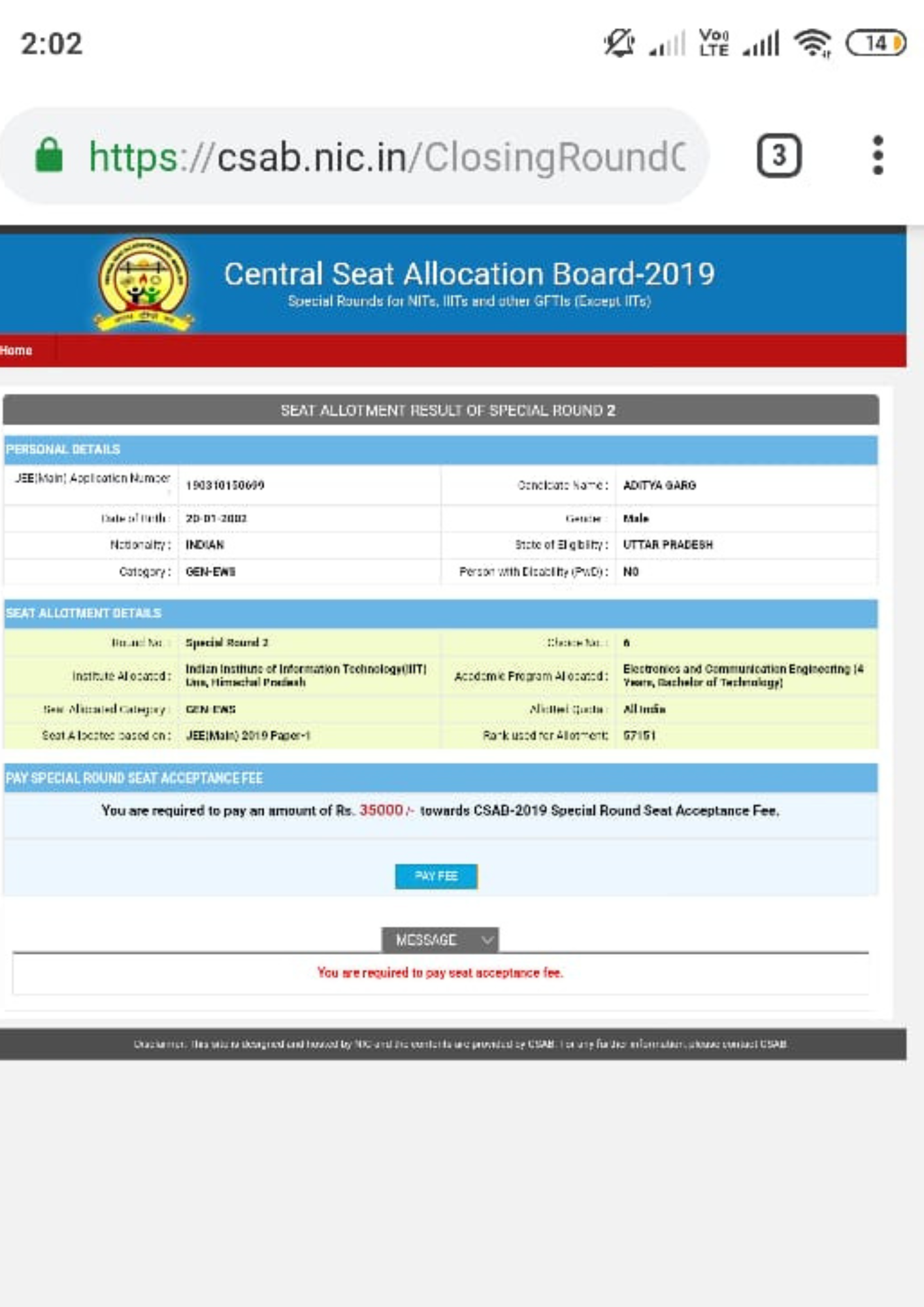 IIT allotment letter Career Margdarshan
