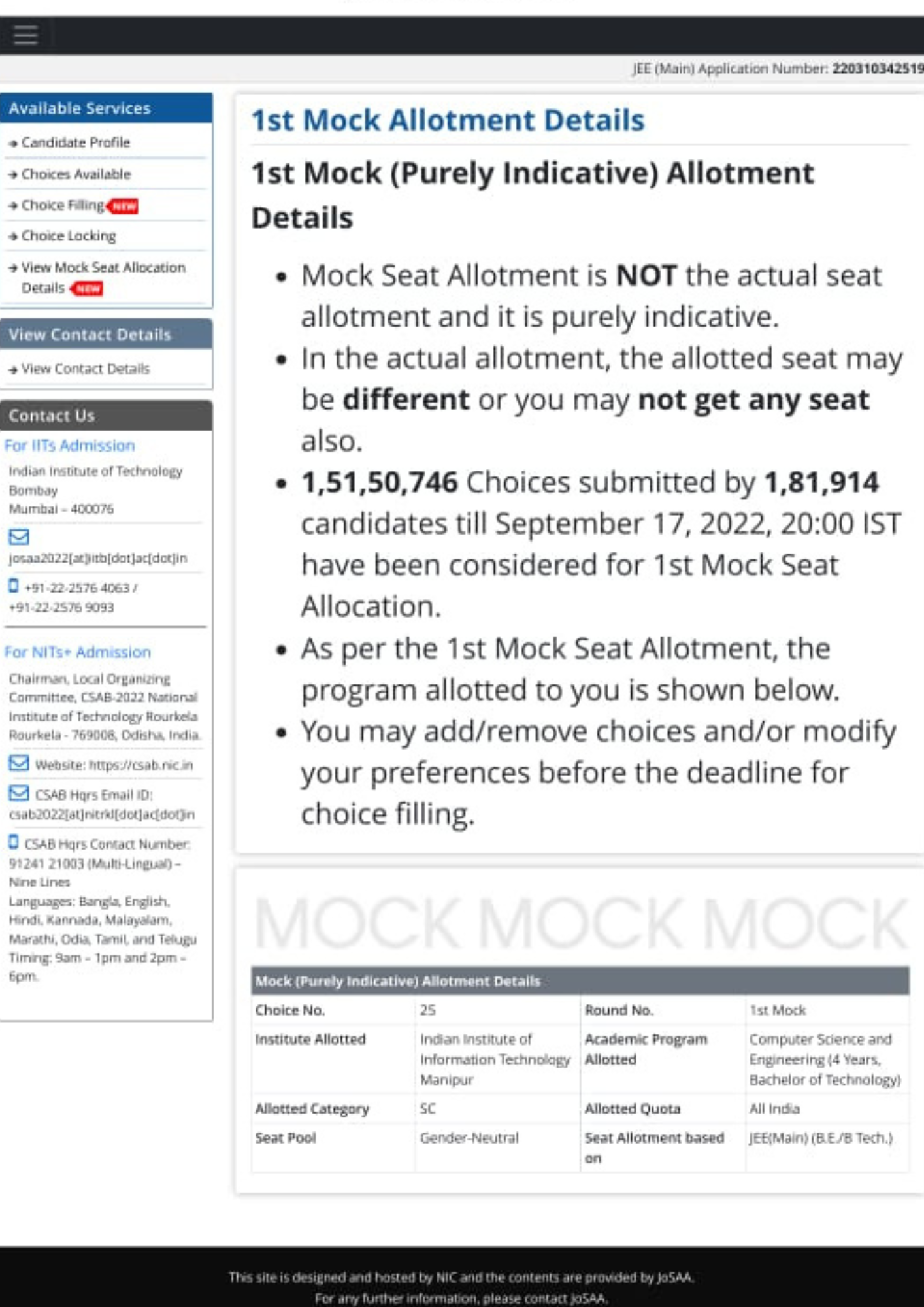 JoSAA allotment Career Margdarshan